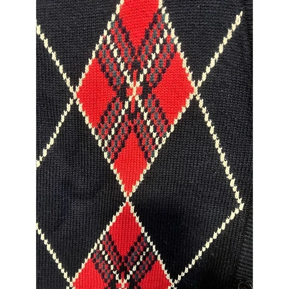 Alfred Dunner Cardigan Women L Black Argyle Knit Wool Blend Grandmacore Retro 90